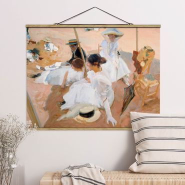 Fabric print with poster hangers - Joaquin Sorolla - Under The Awning, On The Beach At Zarauz