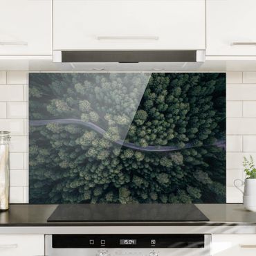 Glass Splashback - Aerial View - Forest Road From The Top - Landscape 2:3
