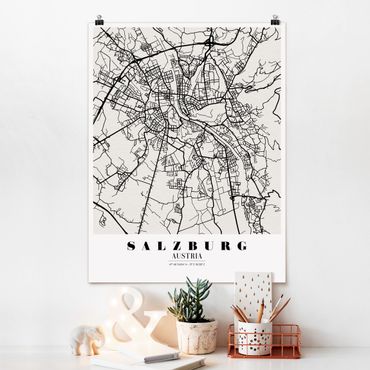 Poster city, country & world maps - Salzburg City Map - Classic