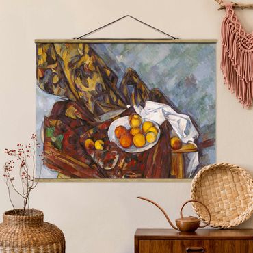 Fabric print with poster hangers - Paul Cézanne - Still Life, Flower Curtain, And Fruits