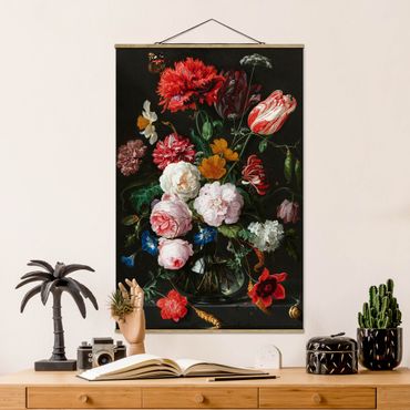 Fabric print with poster hangers - Jan Davidsz De Heem - Still Life With Flowers In A Glass Vase