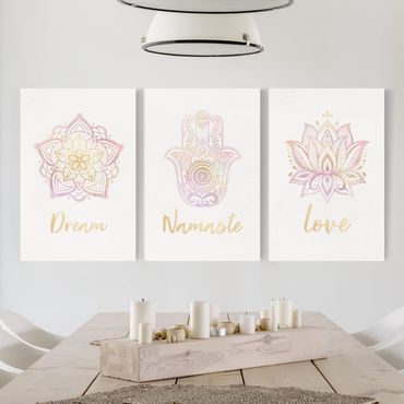 Print on canvas - Mandala Namaste Lotus Set Gold Light Pink
