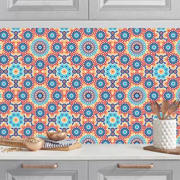 Kitchen wall cladding - Oriental Patterns With Colourful Flowers