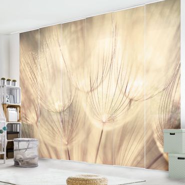 Sliding panel curtains set - Dandelions Close-Up In Cozy Sepia Tones