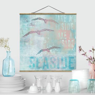 Fabric print with poster hangers - Shabby Chic Collage - Seagulls