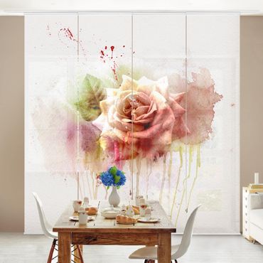 Sliding panel curtains set - Watercolour Rose