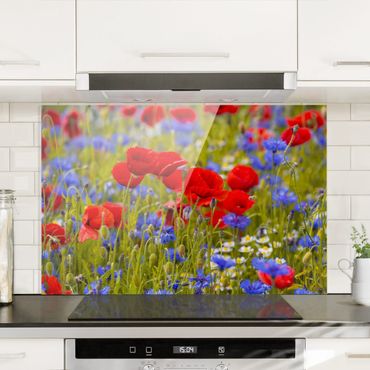 Glass Splashback - Summer Meadow With Poppies And Cornflowers - Landscape 2:3