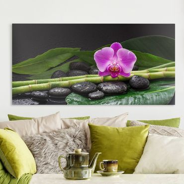 Print on canvas - Green Bamboo With Orchid Flower