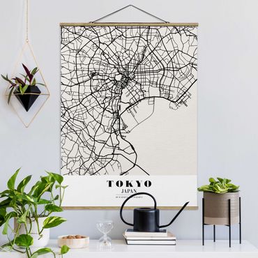 Fabric print with poster hangers - Tokyo City Map - Classic