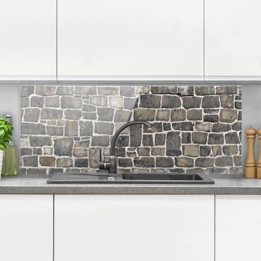Glass Splashback - Crushed Stone Wallpaper Stone Wall - Panoramic
