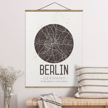 Fabric print with poster hangers - City Map Berlin - Retro