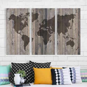Print on canvas 3 parts - Wood World Map