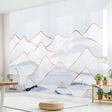 Sliding panel curtain - Watercolour Mountains White Gold