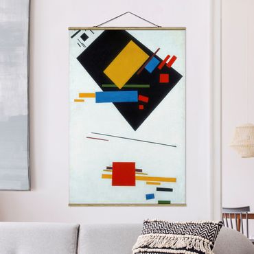 Fabric print with poster hangers - Kasimir Malewitsch - Black Trapezoid and Red Square (Suprematische Malerei)