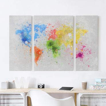Print on canvas 3 parts - Colourful Splodges World Map