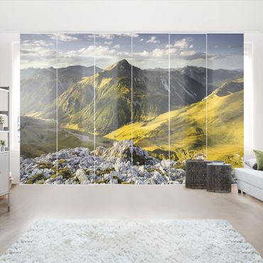 Sliding panel curtains set - Mountains And Valley Of The Lechtal Alps In Tirol
