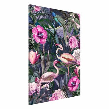 Magnetic memo board - Colourful Collage - Pink Flamingos In The Jungle