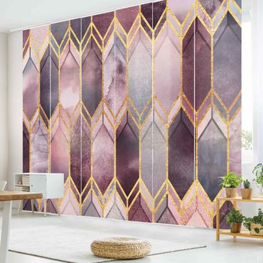 Sliding panel curtain - Stained Glass Geometric Rose Gold