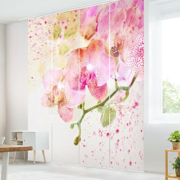 Sliding panel curtains set - Watercolour Flowers Orchids