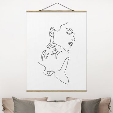 Fabric print with poster hangers - Line Art Women Faces White