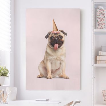 Print on canvas - Mops With Ice Cream Cone