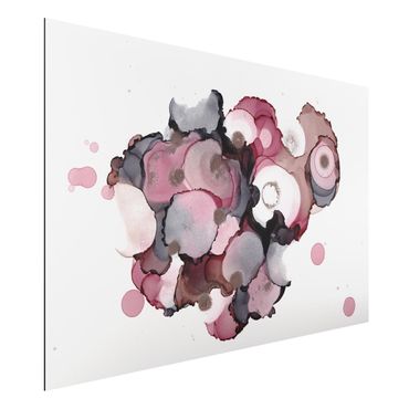 Print on aluminium - Pink Beige Drops With Pink Gold