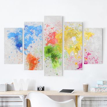 Print on canvas 5 parts - Colourful Splodges World Map