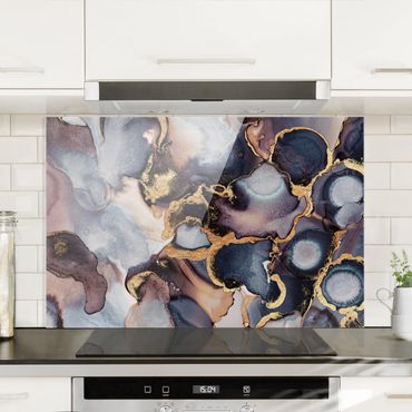 Glass Splashback - Marble Watercolor With Gold - Landscape 2:3