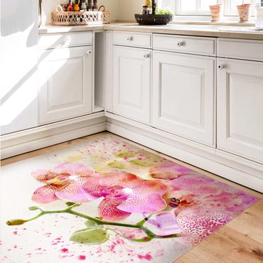 Vinyl Floor Mat - Watercolour Flowers Orchids - Square Format 1:1