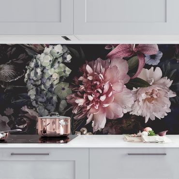 Kitchen wall cladding - Flowers With Fog On Black