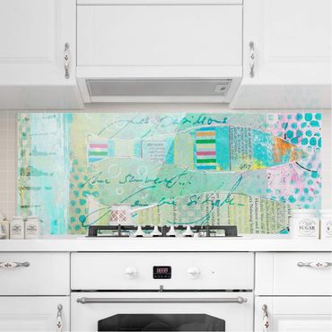 Glass Splashback - Colorful Collage - Fish And Points - Panoramic