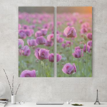 Print on canvas 2 parts - Purple Poppy Flower Meadow In Spring