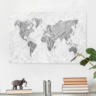 Glass print - Paper World Map White Grey