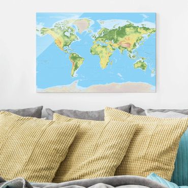 Glass print - Physical World Map
