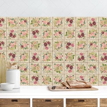 Kitchen wall cladding - Vintage Roses And Hydrangeas