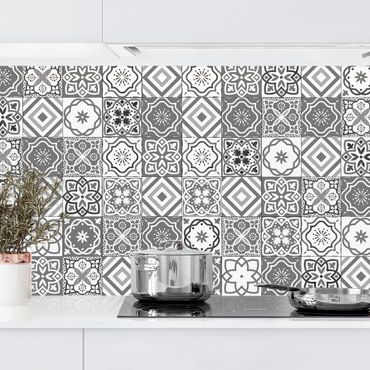 Kitchen wall cladding - Mediterranean Tile Pattern Grayscale