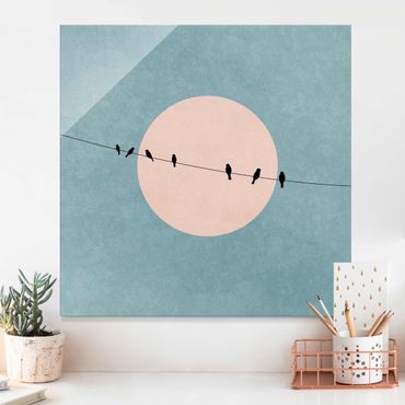 Glass print - Birds In Front Of Pink Sun I