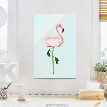 Glass print - Flamingo With Rose