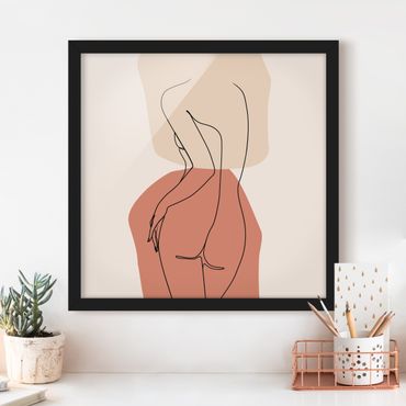 Framed poster - Line Art Woman Back Brown