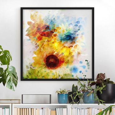 Framed poster - Watercolour Flowers Sunflowers