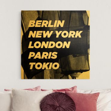 Canvas print gold - Berlin New York London