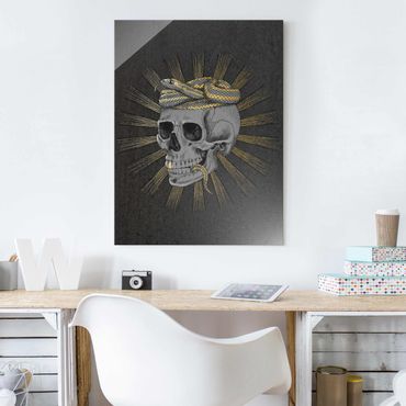 Glass print - Illustration Skull And Snake Black Gold