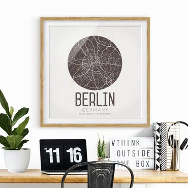 Bild mit Rahmen - Stadtplan Berlin - Retro - Quadrat 1:1