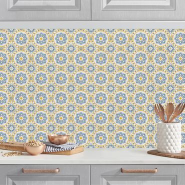 Kitchen wall cladding - Floral Tiles Blue Yellow