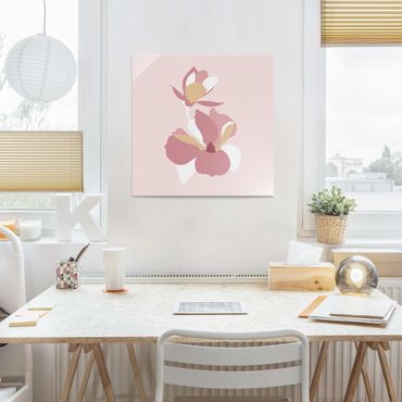 Glass print - Line Art Flowers Pastel Pink