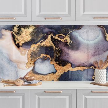 Kitchen wall cladding - Marble Watercolour With Gold