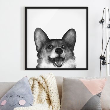 Framed poster - Illustration Dog Corgi Black And White Painting