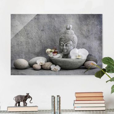 Glass print - Zen Buddha, Orchid And Stone