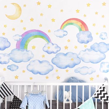 Wall sticker - Watercolour Clouds Rainbow Stars Set