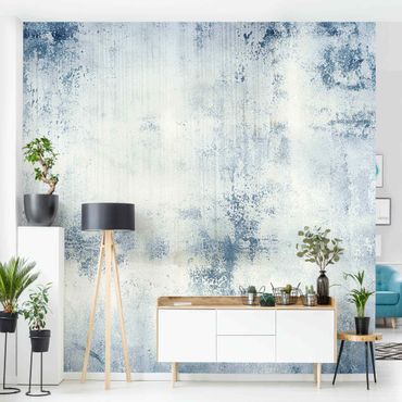 Wallpaper - Concrete Wall Shabby Plaster Blue